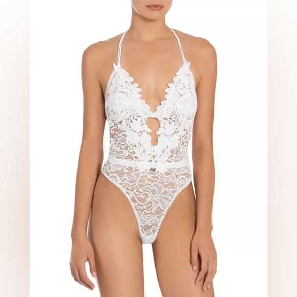IN BLOOM by Jonquil  Stretch Lace Teddy Bodysuit, XL, Ivory, NWT - Picture 1 of 14